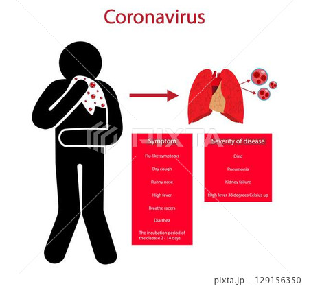 illustration of biology and medical, The coronavirus is an infection that damages the human lungs and organs, COVID-19 has flu like symptoms can infect illustration of biology and medical, The coronavirus is an infection that damages the human lungs and organs, COVID-19 has flu like symptoms can infect 129156350