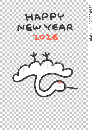 2026 年手繪可愛線條鶴新年賀卡模板 129156485