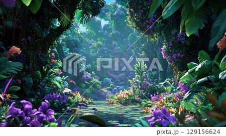 鮮やかな熱帯植物が彩る神秘のジャングル 鮮やかな熱帯植物が彩る神秘のジャングル 129156624