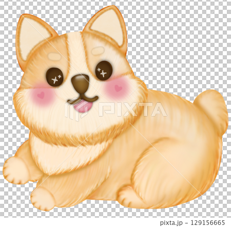 Kawaii playful Corgi and Shiba Inu dogs in various poses. Hand drawn colored  illustration set. 129156665