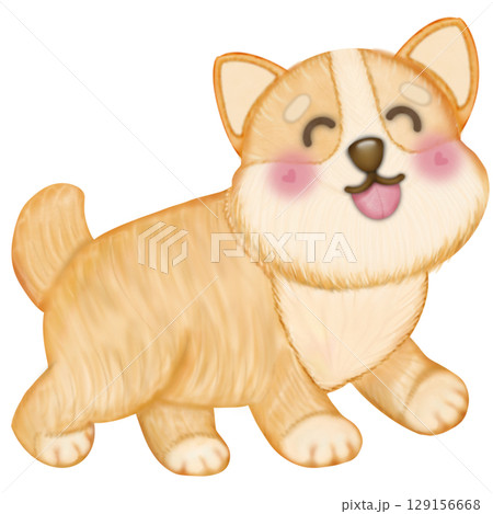 Kawaii playful Corgi and Shiba Inu dogs in various poses. Hand drawn colored illustration set. Kawaii playful Corgi and Shiba Inu dogs in various poses. Hand drawn colored illustration set. 129156668