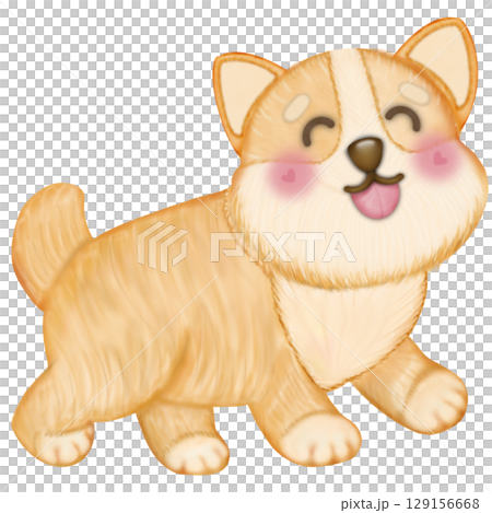 Kawaii playful Corgi and Shiba Inu dogs in various poses. Hand drawn colored illustration set. Kawaii playful Corgi and Shiba Inu dogs in various poses. Hand drawn colored illustration set. 129156668