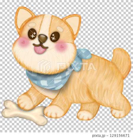 Kawaii playful Corgi and Shiba Inu dogs in various poses. Hand drawn colored  illustration set. 129156671