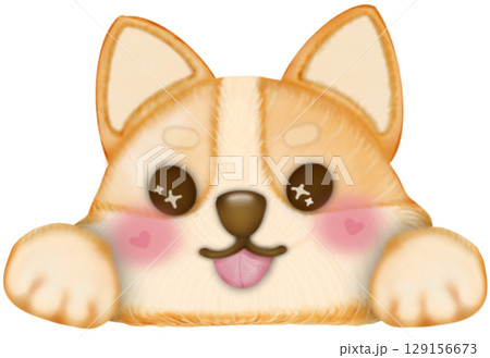 Kawaii playful Corgi and Shiba Inu dogs in various poses. Hand drawn colored  illustration set. 129156673