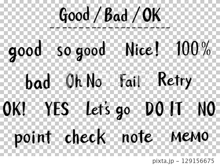 Handwritten English phrase set including OK, YES, NO, etc. Casual touch | Black 129156675