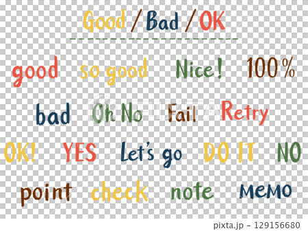 Handwritten English phrase set including OK, YES, NO, etc. Casual touch | Outdoor color 129156680