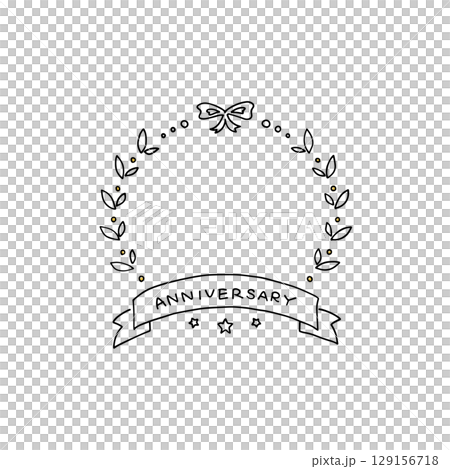 Vector line art illustration of hand drawn anniversary frame (anniversary, birthday, ceremony) 129156718
