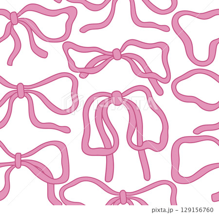 Seamless pattern of pink bows, abstract shapes. Vector illustration. 129156760