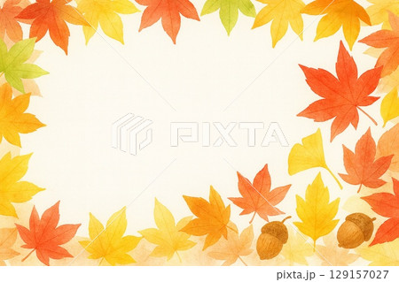 紅葉とどんぐりで彩る秋のフレーム素材 129157027
