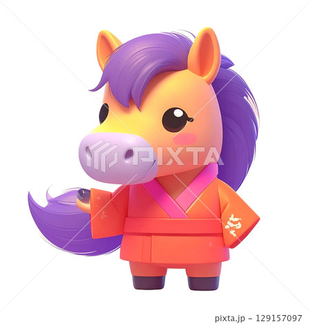 着物を着たかわいい馬の新年キャラクター 129157097