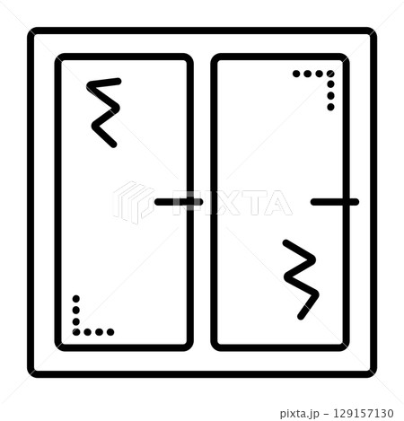 Broken window with cracks, black line vector icon 129157130