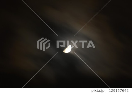 half moon covering by cloud floating on sky in night background 129157642
