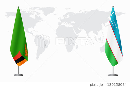 Zambia and Uzbekistan flags for official meeting 129158084