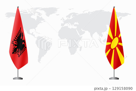 Albania and Northern Macedonia flags for official meeting 129158090