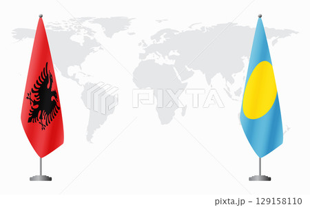 Albania and Palau flags for official meeting 129158110