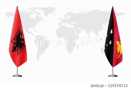 Albania and Papua New Guinea flags for official meeting 129158112