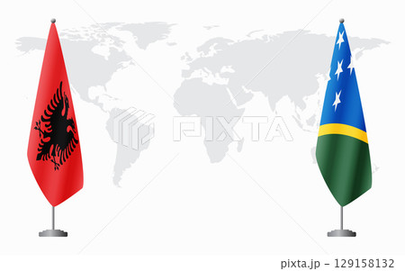 Albania and Solomon Islands flags for official meeting 129158132