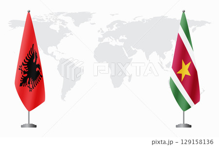 Albania and Suriname flags for official meeting 129158136
