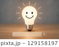 light bulb on wooden table 129158197