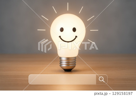 light bulb on wooden table 129158197