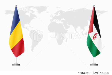 Romania and Western Sahara flags for official meeting 129158200