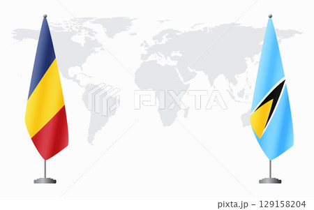 Romania and Saint Lucia flags for official meeting Romania and Saint Lucia flags for official meeting 129158204