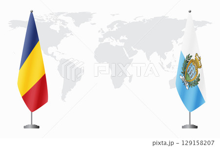 Romania and San Marino flags for official meeting 129158207