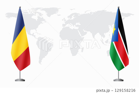 Romania and South Sudan flags for official meeting Romania and South Sudan flags for official meeting 129158216