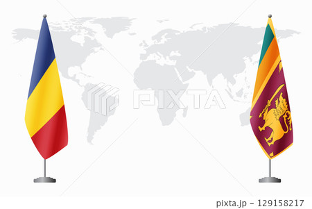 Romania and Sri Lanka flags for official meeting 129158217