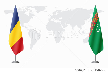Romania and Turkmenistan flags for official meeting Romania and Turkmenistan flags for official meeting 129158227