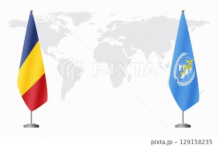 Romania and World Health Organization flags for official m 129158235