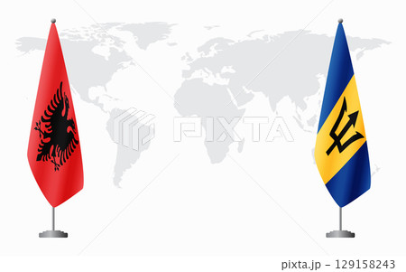 Albania and Barbados flags for official meeting 129158243