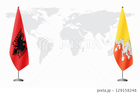 Albania and Bhutan flags for official meeting Albania and Bhutan flags for official meeting 129158248