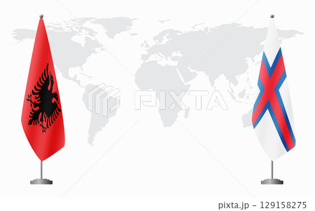 Albania and Faroe Islands flags for official meeting 129158275