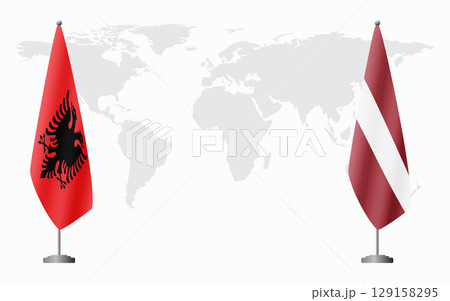 Albania and Latvia flags for official meeting 129158295