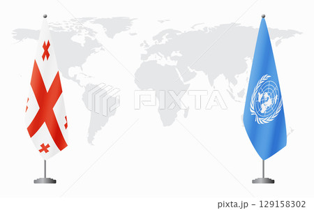 Georgia and United Nations flags for official meeting Georgia and United Nations flags for official meeting 129158302