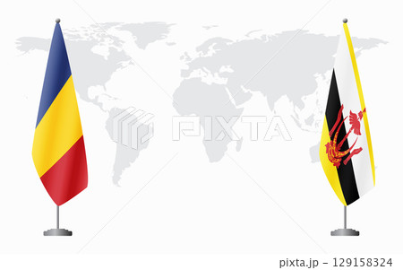 Romania and Brunei flags for official meeting Romania and Brunei flags for official meeting 129158324