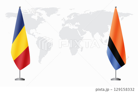Romania and Chagos Islands flags for official meeting Romania and Chagos Islands flags for official meeting 129158332