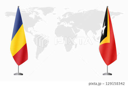 Romania and Timor-Leste flags for official meeting 129158342