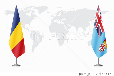 Romania and Fiji flags for official meeting 129158347