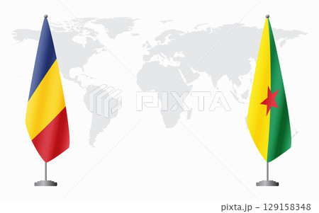 Romania and French Guiana flags for official meeting Romania and French Guiana flags for official meeting 129158348
