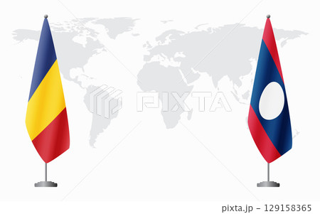Romania and Laos flags for official meeting Romania and Laos flags for official meeting 129158365