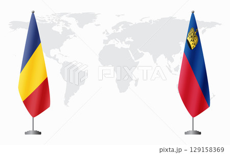 Romania and Liechtenstein flags for official meeting 129158369