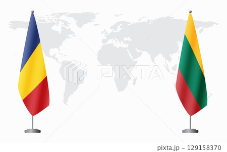 Romania and Lithuania flags for official meeting 129158370