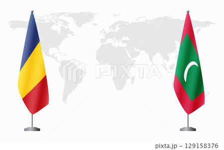 Romania and Maldives flags for official meeting Romania and Maldives flags for official meeting 129158376