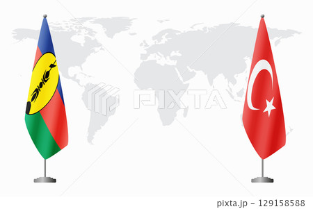 New Caledonia and Turkey flags for official meeting New Caledonia and Turkey flags for official meeting 129158588