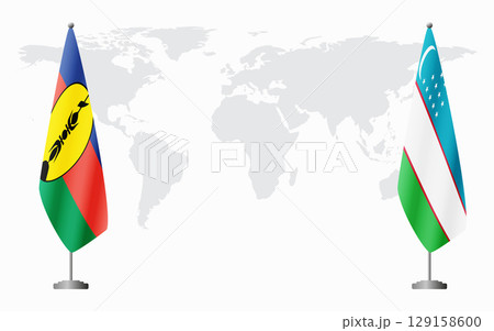 New Caledonia and Uzbekistan flags for official meeting 129158600