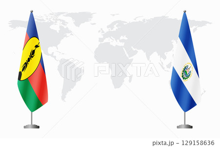 New Caledonia and El Salvador flags for official meeting 129158636