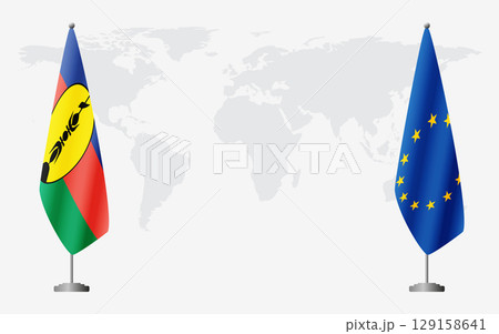 New Caledonia and EU flags for official meeting 129158641