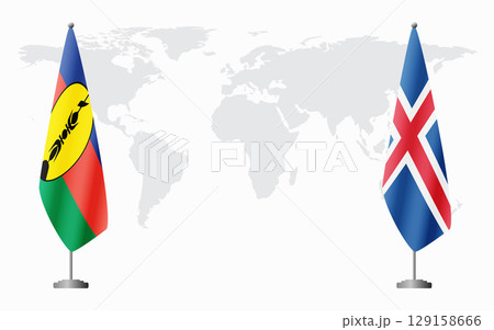 New Caledonia and Iceland flags for official meeting 129158666